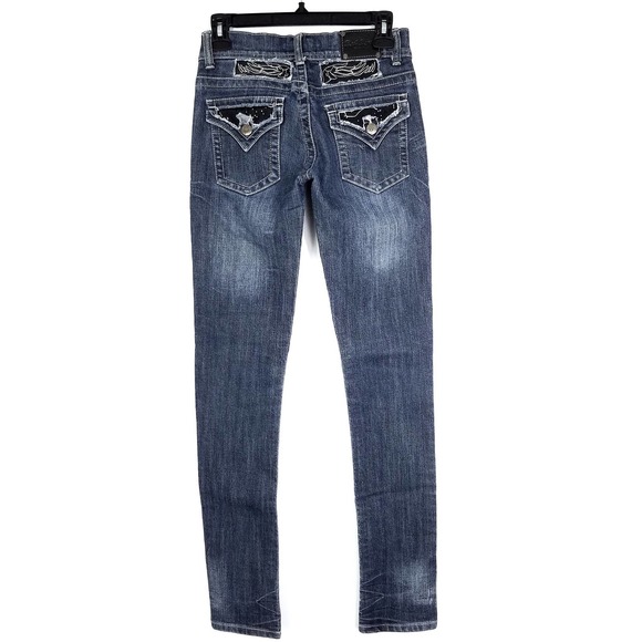 Red Rivet Angel Wing Embellished Stretch Skinny Denim Jeans Size 1 - Picture 1 of 7